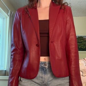 JohnPaulRichard Women's Burgundy Leather Blazer Jacket
